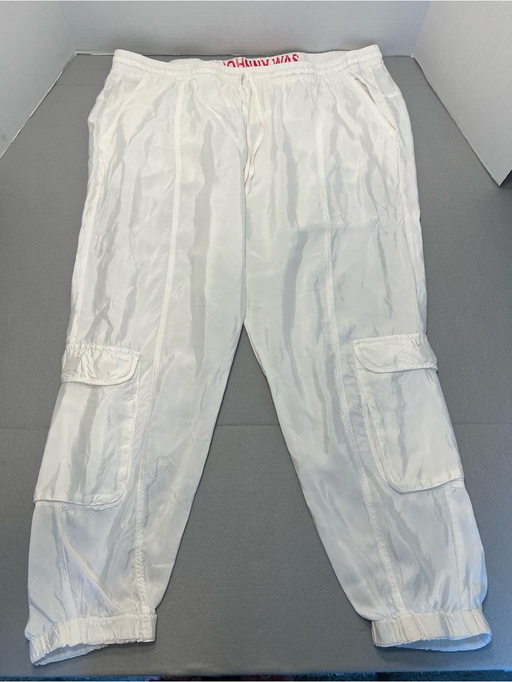 Johnny Was Embroidered Cargo Pants Womens XL  Jogger Elastic Waist White